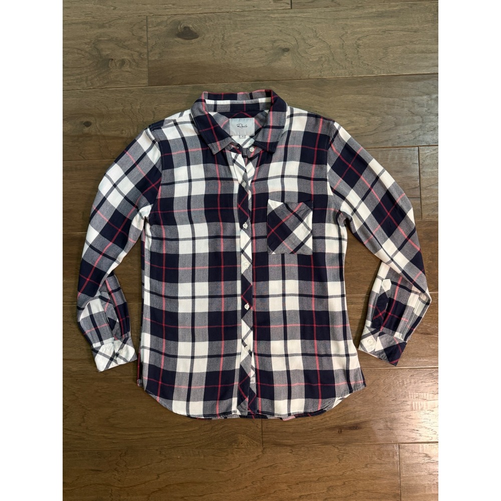 Rails Hunter Plaid‎ Button Down Shirt Navy White Cranberry Rayon Small RWSP16550